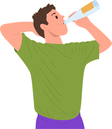 Young man  drinking water from glass bottle  Illustration