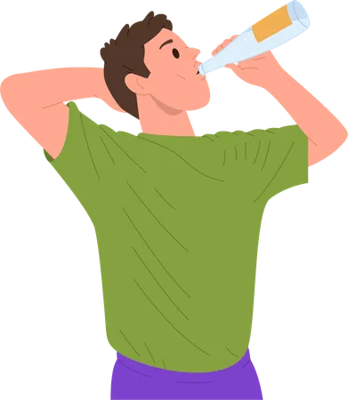 Young man  drinking water from glass bottle  Illustration