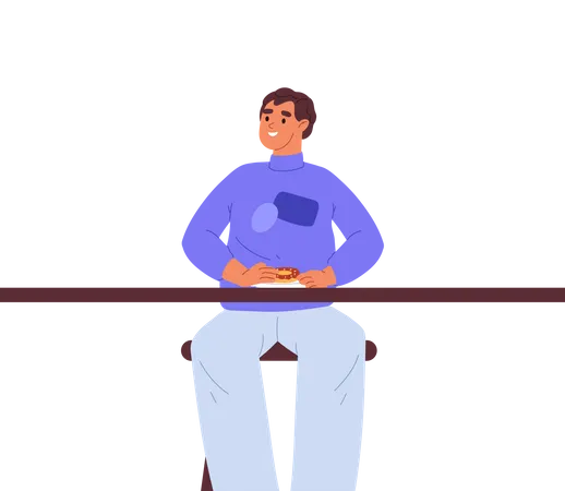 Young man eating doughnut  イラスト