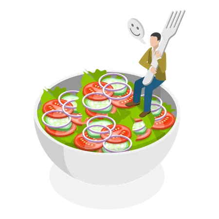 Young man eating natural and fresh food  Illustration