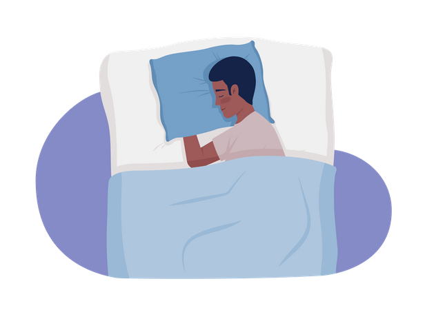 Young man embracing soft pillow while napping  Illustration