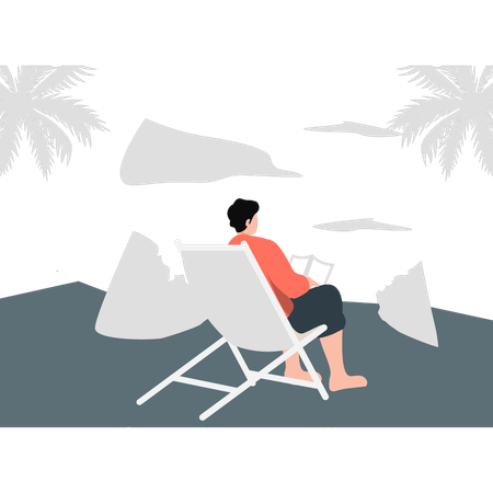 Young man enjoying beach in summer  Illustration