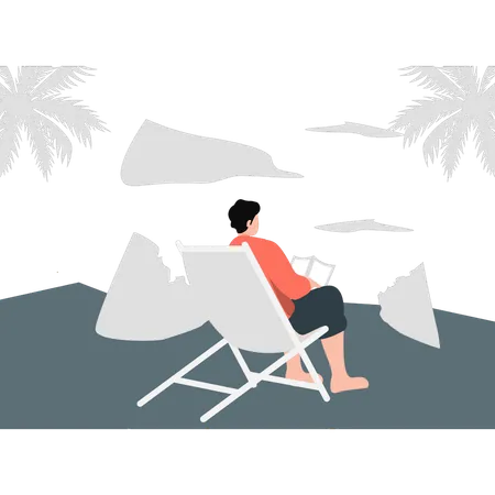 Young man enjoying beach in summer  Illustration