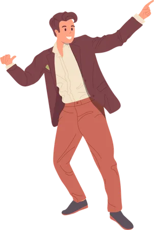 Young Man Cartoon Character Wearing Casual Trendy Fashion Outfit Parting Enjoying Dance Festival Or Wedding Event Dancing Feeling Positive Emotion Fun And Happiness Isolated Vector Illustration Illustration