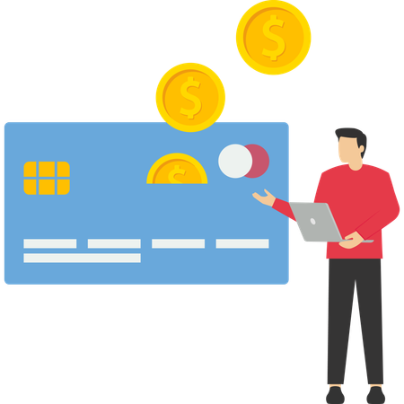 Young man enjoying online money back  Illustration