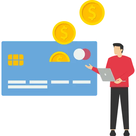 Young man enjoying online money back  Illustration