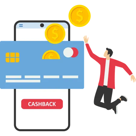 Young man enjoying online money back  Illustration