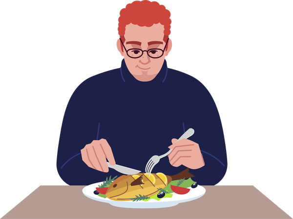 Young man enjoying seafood  Illustration