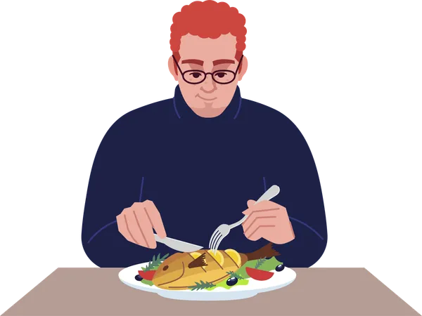 Young man enjoying seafood  Illustration