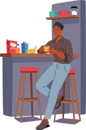 Young Man Enjoys breakfast  Illustration