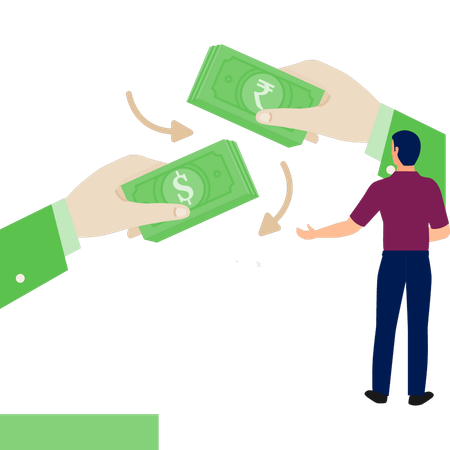 Young man exchanging money  Illustration