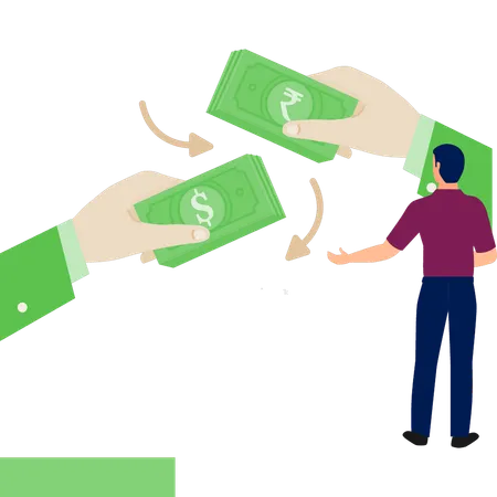 Young man exchanging money  Illustration