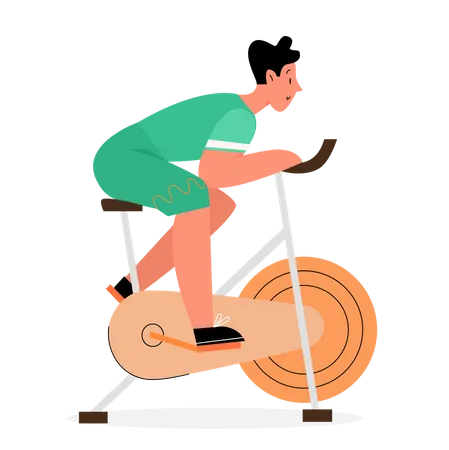 Young man exercise on bike  イラスト
