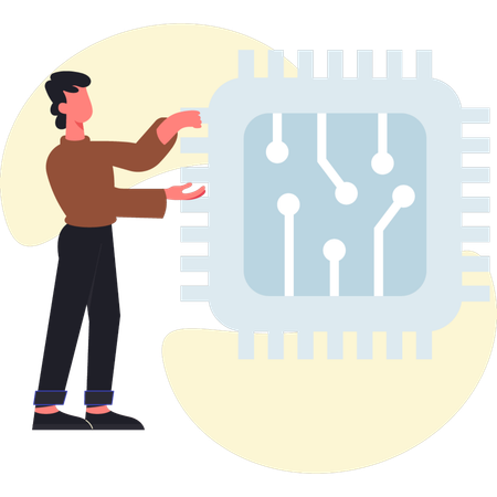 Young man explain about  AI chip  Illustration