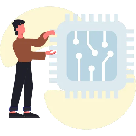 Young man explain about  AI chip  Illustration