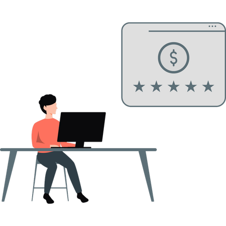 Young man explaining dollar star rating  Illustration