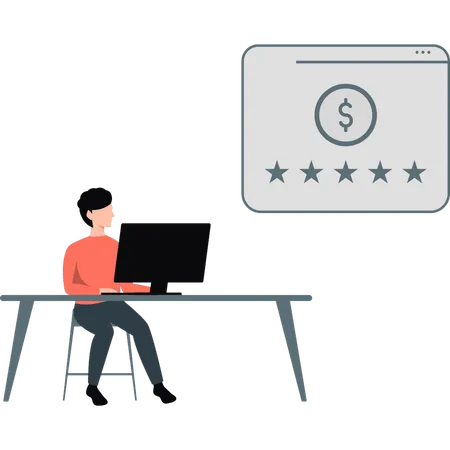 Young man explaining dollar star rating  Illustration