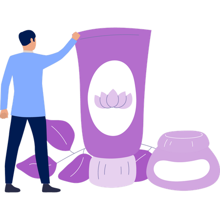 Young man explaining face wash quality  Illustration