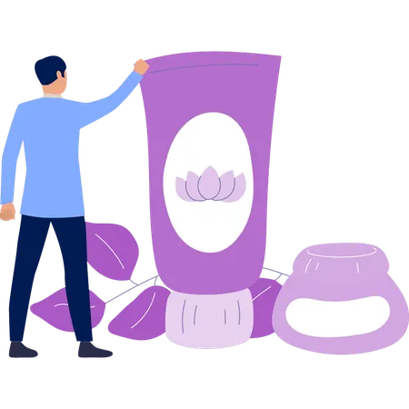 Young man explaining face wash quality  Illustration