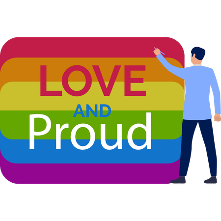 Young man explaining love proud rainbow  Illustration