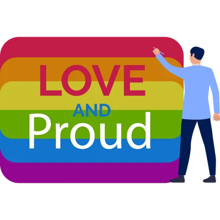 Young man explaining love proud rainbow  Illustration