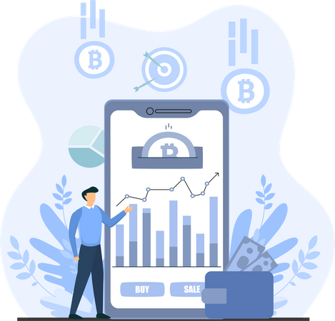 Young Man Explaining Market Graph Online  Illustration