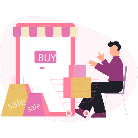 Young man explaining online sale shopping  Illustration