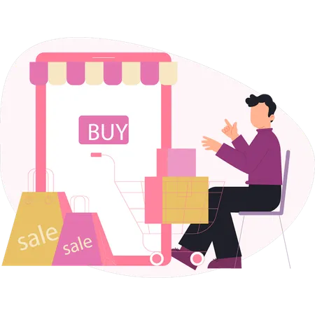 Young man explaining online sale shopping  Illustration