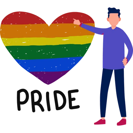 Young man explaining pride heart month  Illustration