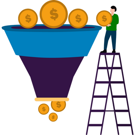 Young man filtering dollars  Illustration