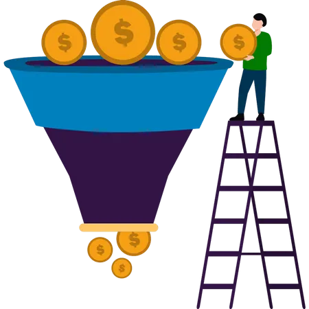 Young man filtering dollars  Illustration