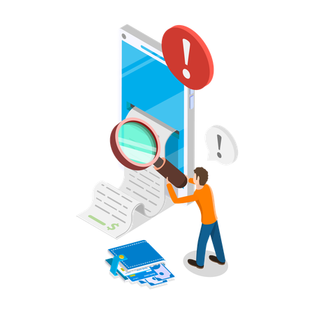 Young man find Bank Payment Receipt  Illustration