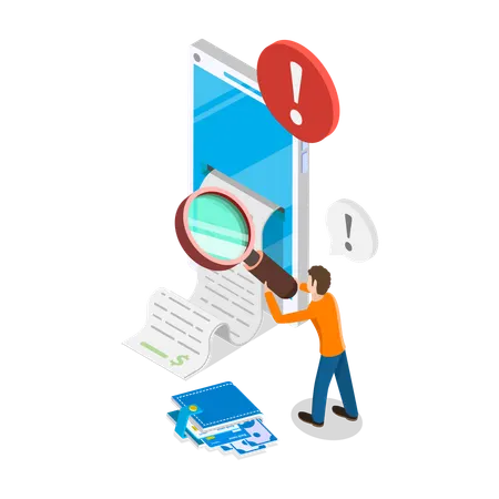 Young man find Bank Payment Receipt  Illustration