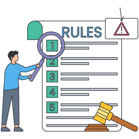 Young man find Business Rules  Illustration