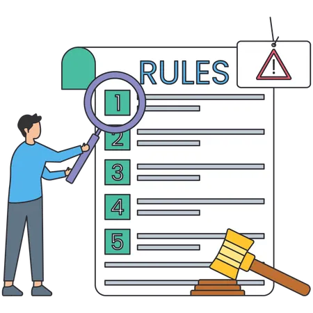 Young man find Business Rules  Illustration