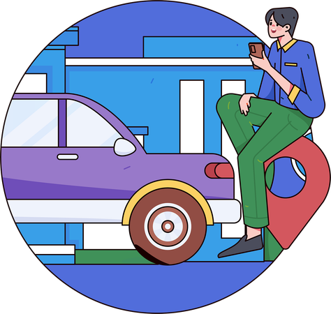 Young man find car using mobile application  Illustration