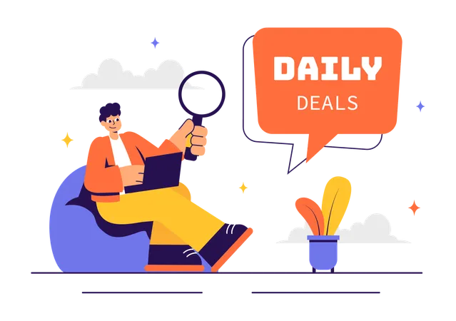 Young man find daily deal  Illustration