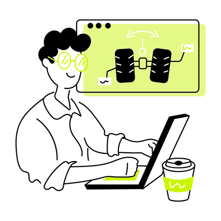 Young man finding Auto Diagnostics  Illustration