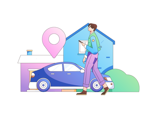 Young man finding car location  Illustration