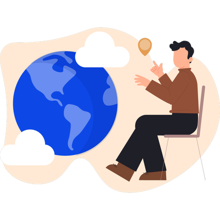 Young man finding world location  Illustration