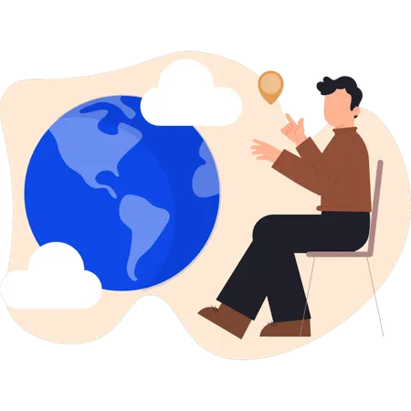 Young man finding world location  Illustration