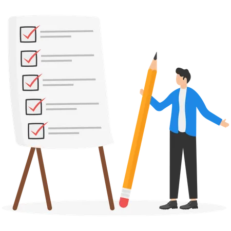 Completed Checklist Finishing Project Tasks Or Work Done Conclusion Project Management Or Process Plan Concept Smart Businessman Using Pen To Check On Project List Checkbox Marked As Completed Illustration