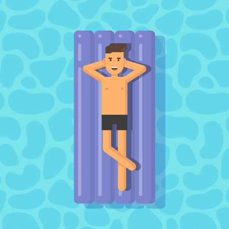 Young man floating on a mattress in a swimming pool Illustration