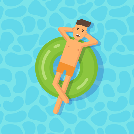 Young man floating on an inflatable circle in a swimming pool Illustration