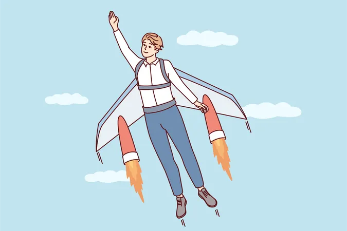 Young man flying  Illustration