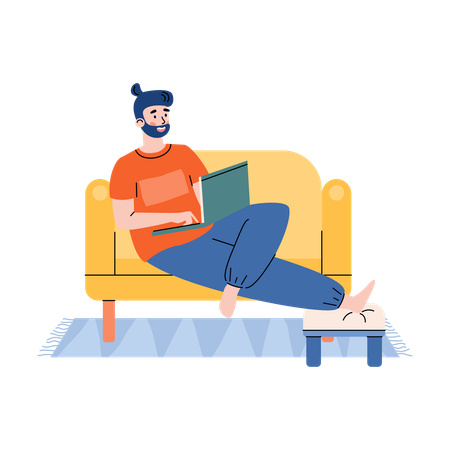 Young man freelancer working from home  Illustration