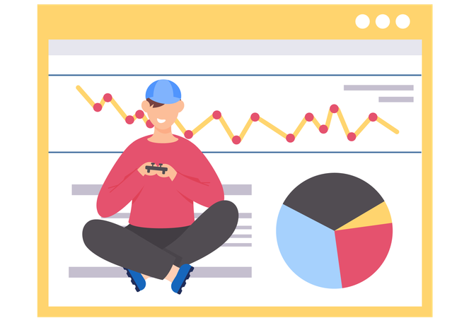 Young man gaming with gamepad controller holding joystick in hands  Illustration