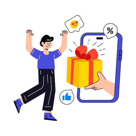 Young man Get A Gift online  Illustration