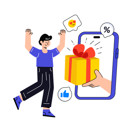 Young man Get A Gift online  Illustration