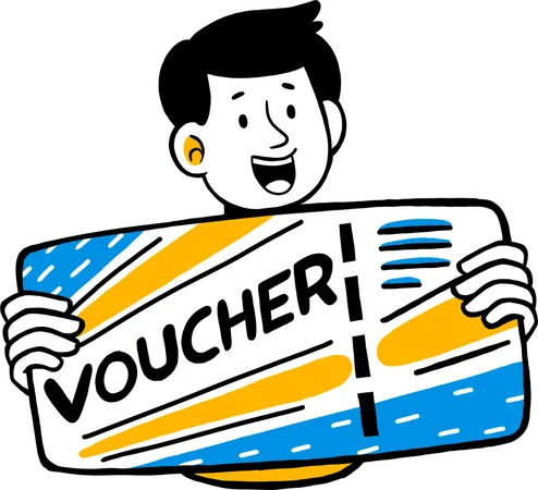 Young Man Get Shopping Voucher  Illustration